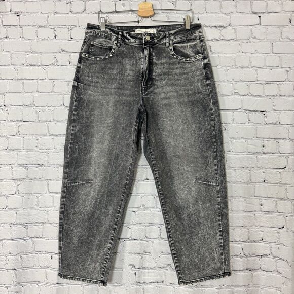 Rebecca Minkoff Womens Jeans Black Wash 12 Crystal Studded Wide Barrel Crop Leg - Picture 1 of 15